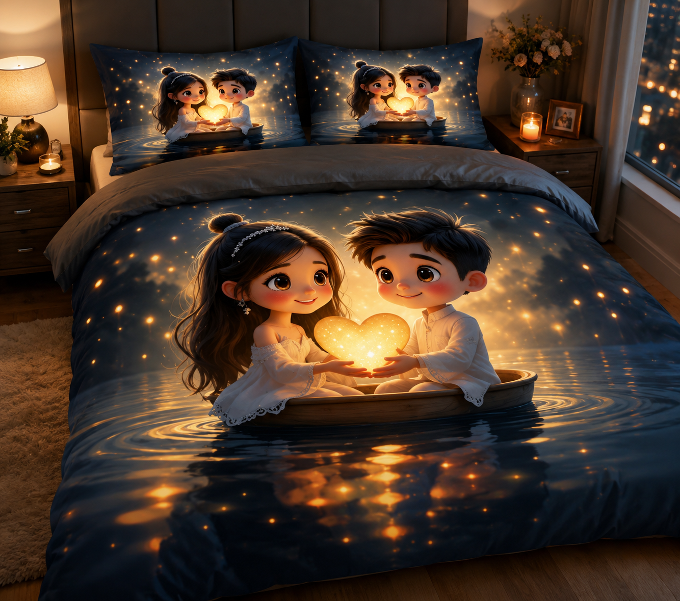 Enchanted Love 7D Premium Neon-Vibe Double Bedsheet