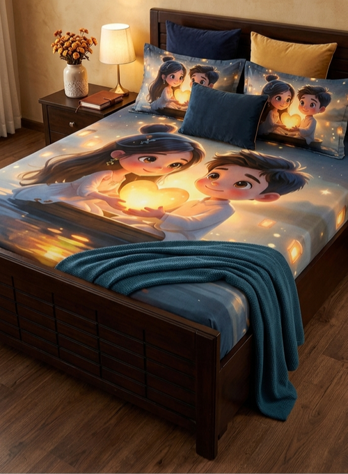 Enchanted Love 7D Premium Neon-Vibe Double Bedsheet