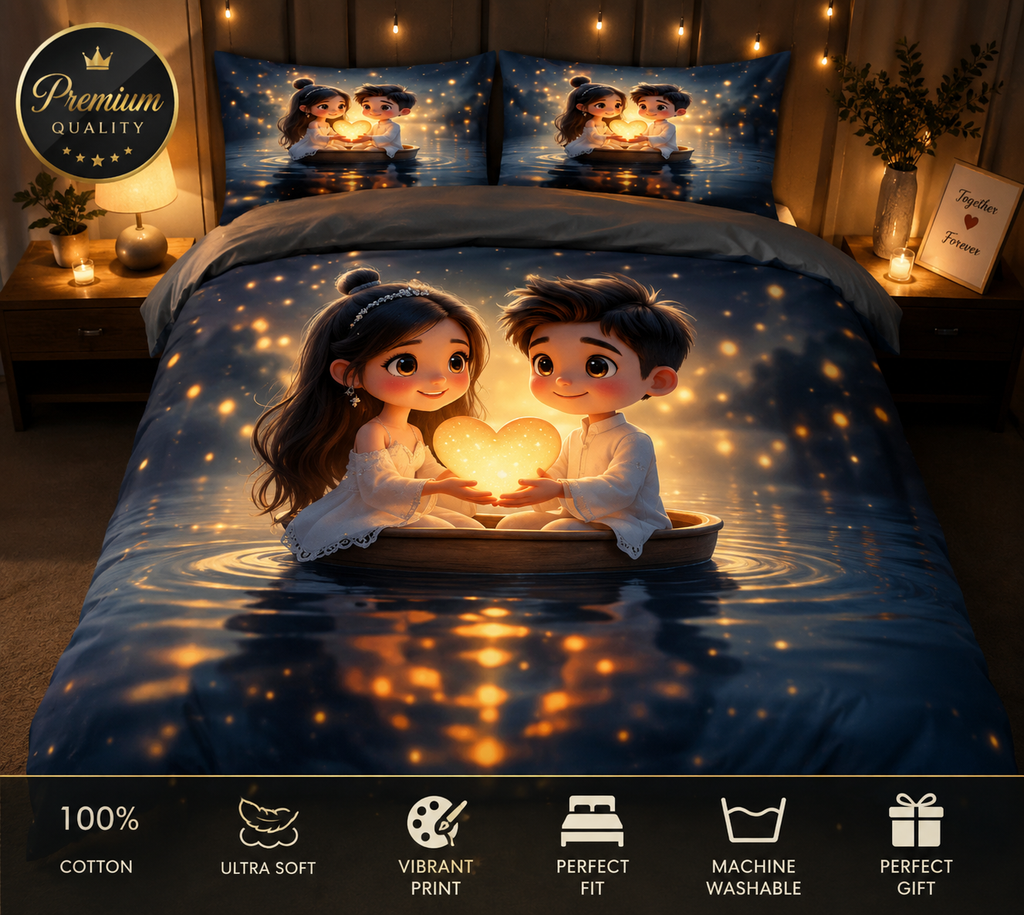 Enchanted Love 7D Premium Neon-Vibe Double Bedsheet